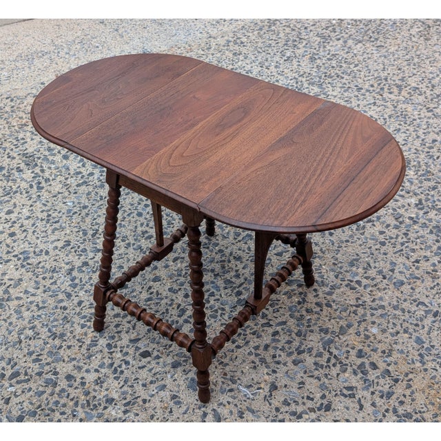 Brown Vintage Americana Style Drop Leaf Side Table Rustic Country Colonial For Sale - Image 8 of 11
