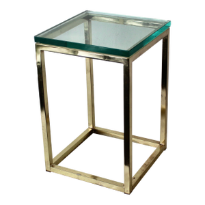 1970s Milo Baughman Style Brass Gold Glass Rectangular Side Table
