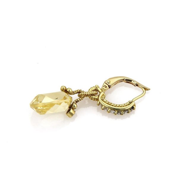 Mid 20th Century Pair Judith Ripka Diamond Canary Crystal 18k Yellow Gold Dangle Earrings For Sale - Image 4 of 5
