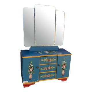 Hand Painted Wooden Dressing Table, 1940s For Sale