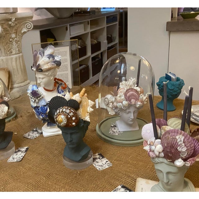 2020s Shell-Encrusted Bust in Farrow & Ball Inchyra, “The May River Matador” For Sale - Image 5 of 12