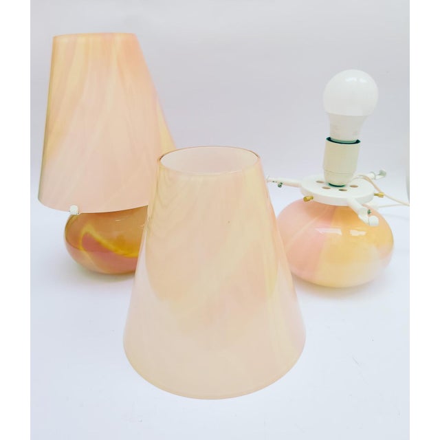 Italian Pink Murano Glass Lamps, 1980s, Set of 2 For Sale - Image 4 of 13