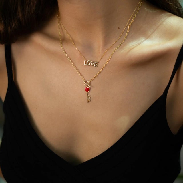 Key to Love Red Enamel Gold Necklace For Sale - Image 4 of 9