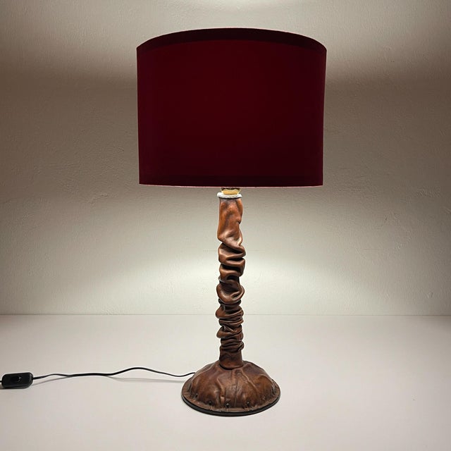 Animal Skin Vintage Italian Leather Table Lamp, 1950s For Sale - Image 7 of 18