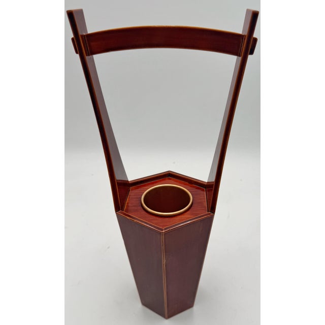 Brown Japanese Hida Shunkei Lacquered Ikebana Vase Stand With Insert For Sale - Image 8 of 9