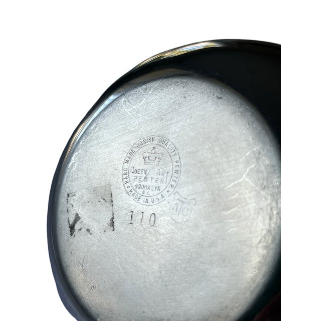 Early 20th Century Hotel Silver Pewter Tea Pot With Rattan Wrapped Handle by Queen Art Brooklyn For Sale In Jacksonville, FL - Image 6 of 8