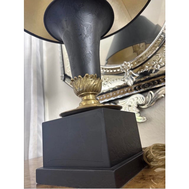 Mid 20th Century Black and Brass Gold Neoclassical Lamp For Sale - Image 4 of 7