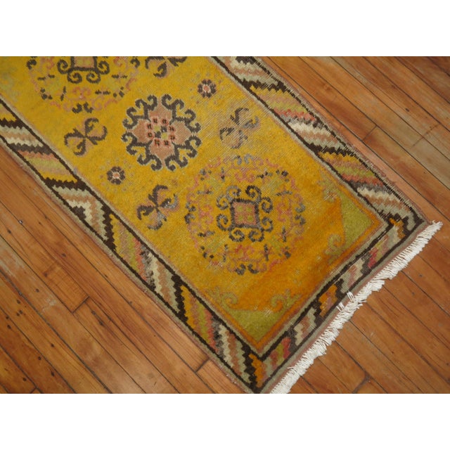 Early 20th Century Zabihi Collection Yellow Antique Khotan Scatter Rug For Sale - Image 5 of 6