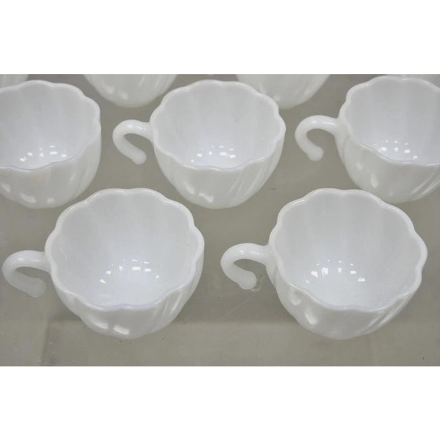 Glass Mid 20th Century Hazel Atlas PAttern White Apline Swirl Punch Bowl Set 9 Hook Handle Cups - 10 PCS For Sale - Image 7 of 11