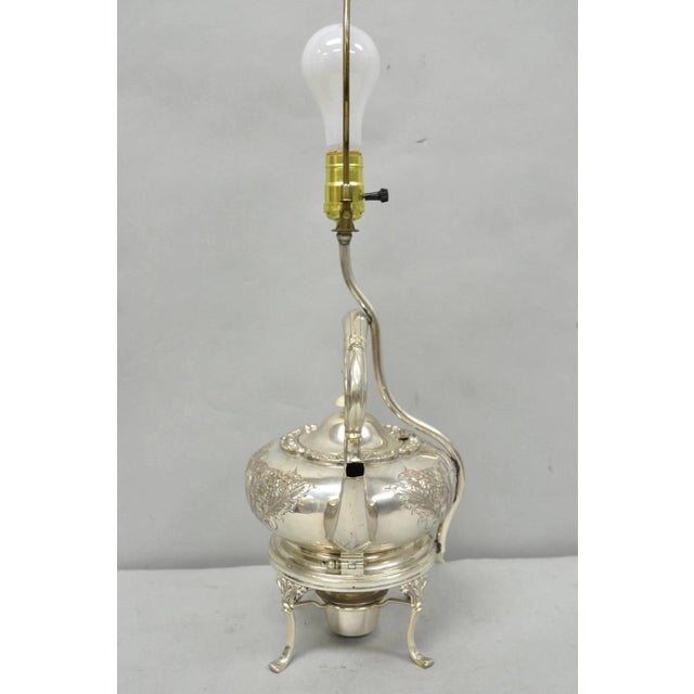 Antique Victorian Cheltenham Converted Silver Plated Tea Kettle Table Lamp For Sale - Image 14 of 18