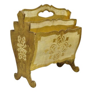 Vintage Italian Florentine Gold Giltwood Hollywood Regency Magazine Rack Stand For Sale