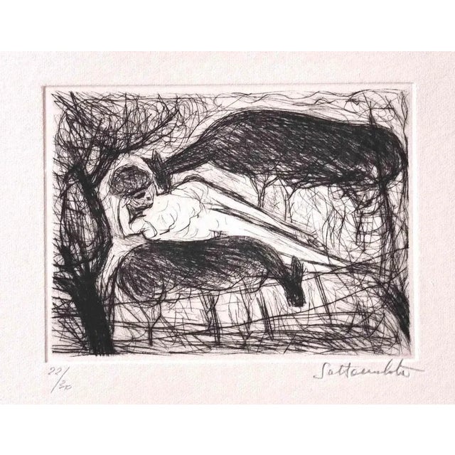 Nazareno Gattamenata, Horses, Original Etching, 1970s For Sale - Image 3 of 3