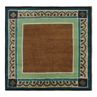 Rug & Kilim’s French Art Deco style Square Rug with Brown Open Field - 10x10 For Sale