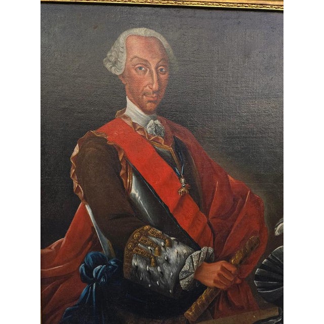Circle of Giuseppe Bonito, Portrait of Charles of Bourbon as King of Naples, Oil on Canvas, Framed For Sale - Image 7 of 13