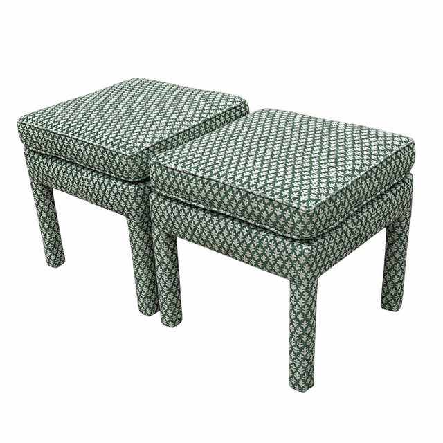 Transitional Sister Parish Burma Performance in Spruce Dark Green Parsons Ottomans - A Pair For Sale - Image 3 of 5