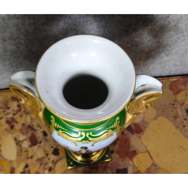 Napoleon I Decorative Vase in Green and Gold Porcelain For Sale - Image 4 of 8