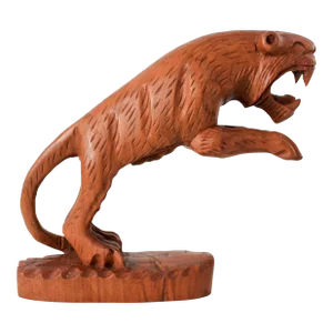 Hand Carved Wood Pouncing Tiger