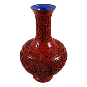 Chinese Cinnabar Vase Intricately Carved