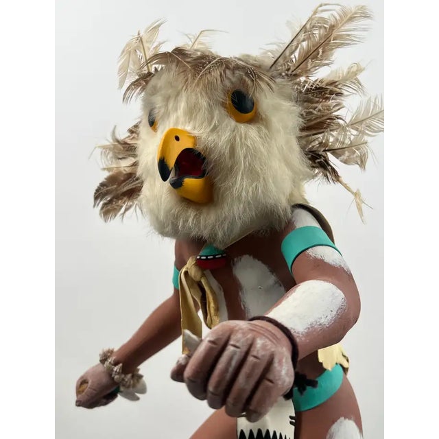Native American Hopi Owl Kachina Native American Carved Wood Figure, Signed, Late 20th Century 1990's For Sale - Image 3 of 18