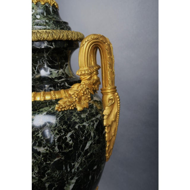 19th Century Large Pair of 19th C. Ormolu Mounted Verde Antico Marble Vases For Sale - Image 5 of 11
