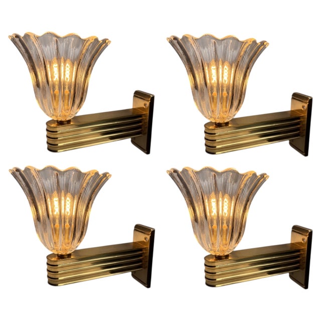 Mid-Century Murano Glass Wall Lamps in the style of Ercole Barovier, Italy, 1990s, Set of 4 For Sale - Image 11 of 11