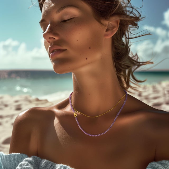 Embrace serenity with the Phosphosiderite Necklace, a delicate strand of faceted gemstones in soft violet hues. Known for...