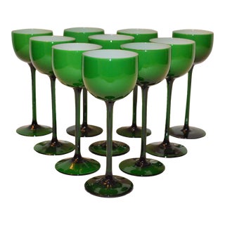 (Final Markdown) Carlo Moretti White Cased Melon Green Stemware - Set of 8 For Sale