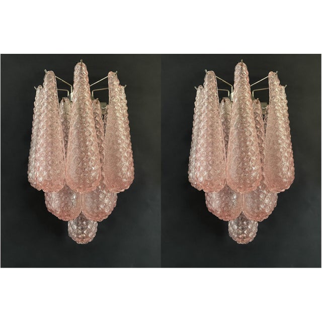 Glass Pink Murano Glass Wall Lamps with Drop-Shaped Prisms, 2000s, Set of 2 For Sale - Image 7 of 7