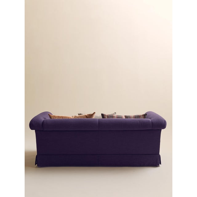 1980s The Vintage Deep Plum Linen Down-Filled Loveseat For Sale - Image 5 of 10