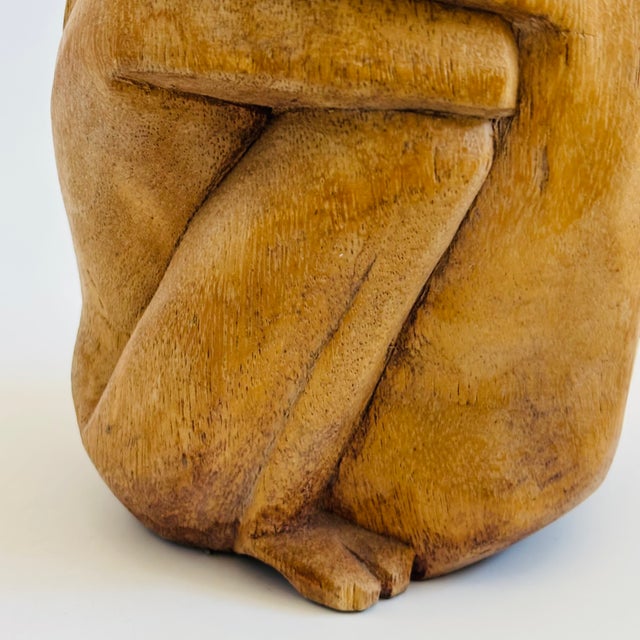 Wood Vintage Folk Art Embracing Couple Carved Wood Sculpture For Sale - Image 7 of 13