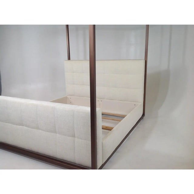 Modern Canopy Bed With Copper Finish and Chenille Fabric- Cal King For Sale - Image 4 of 6