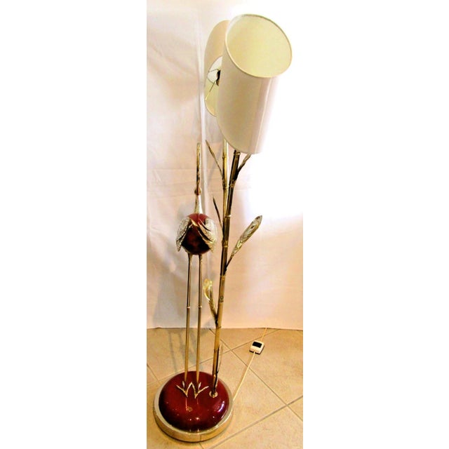 Rare Antonio Pavia Brass and Red Lacquered Wood Stork Floor Lamp Circa 1980s For Sale - Image 11 of 17