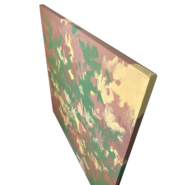 Late 20th Century Extra Large Green, Yellow, and Mauve Abstract Painting on Canvas #2 For Sale - Image 4 of 8