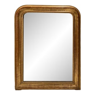 19th Century French Louis Philippe Small Gold Mirror With Flowers For Sale