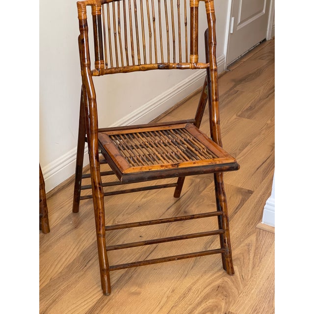Campaign Reduced/Pair Vintage Bamboo Campaign Folding Chairs For Sale - Image 3 of 5