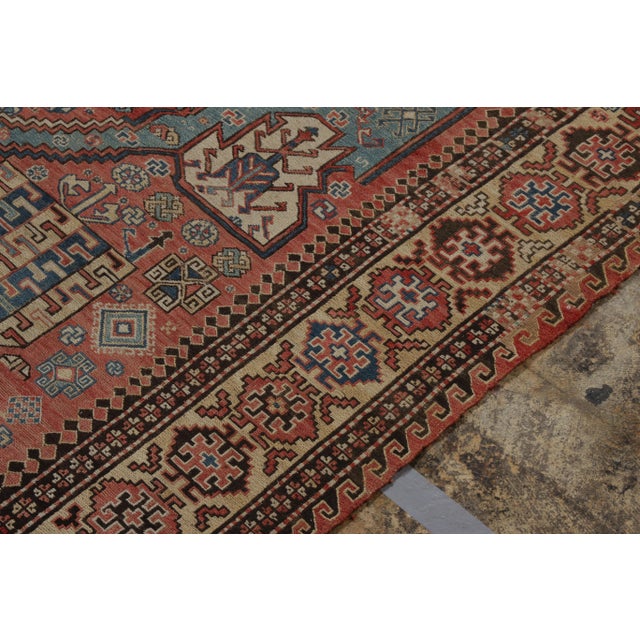 1920s Antique Russian Dragon Soumak Tribal Rug in All Over Red, Beige-Brown Geometric Pattern For Sale - Image 5 of 7