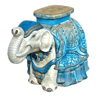 Large Vintage Ceramic Figural Garden Seat Elephant For Sale