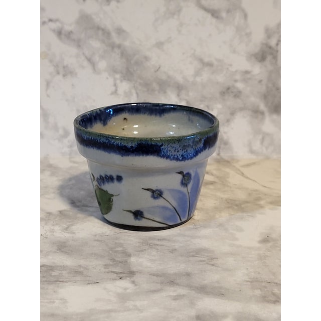 Vintage Tonala boho style pottery planter in cool blue tones. Signed on the bottom. No chips. 3x2x2".