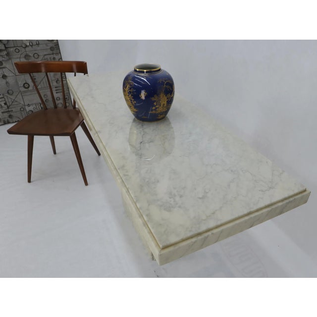 Mid 20th Century Rectangle White Marble Top Pedestal Base Console Sofa Table For Sale - Image 5 of 11