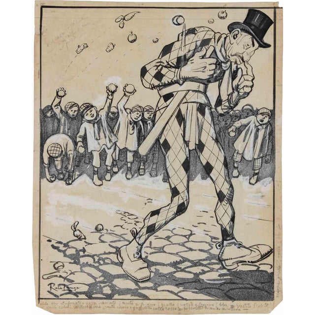 Gabriele Galantara, Giolitti: Harlequin, Mixed Media on Paper, Early 20th Century For Sale