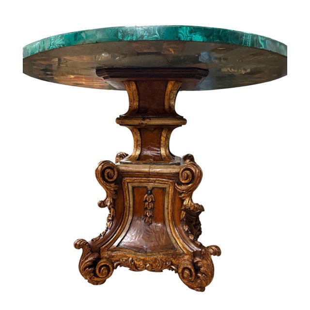 19th Century Late 19th Century Italian Carved Wood Base & Malachite Top Center Table For Sale - Image 5 of 8