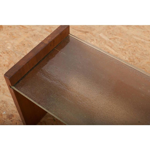 Side Table in Veneered Plywood with Sand-Cast Glass Top, Metal Tube and Handles by Jacques Adnet, 1930s For Sale - Image 6 of 10