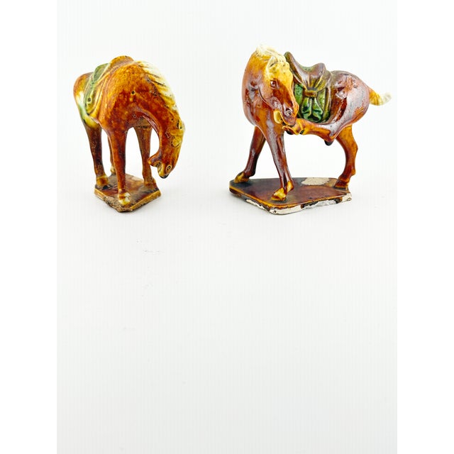 Vintage Sancai Glaze Ceramic Horse Figurines Set - Tang Dynasty Style - Pair of 2 For Sale In New Orleans - Image 6 of 8