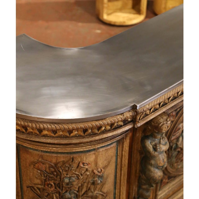 Early 19th Century French Renaissance Carved Oak Dry Bar With Tole Top For Sale - Image 14 of 14