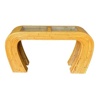 Vintage Coastal Pretzel Rattan Waterfall Console For Sale