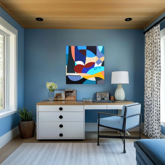 Textile Elefante - Abstract Vibrant Cool Tone Geometric Painting on Canvas Original Artwork by Federico Pinto Schmid For Sale - Image 7 of 9