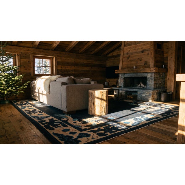 1890s Navy Blue Dragon Medallion Antique Chinese Ningxia Carpet 6' X 8' 8'' Wool Knotted Rug For Sale - Image 9 of 11