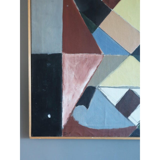 Blue Mid-Century Modern 'Intersecting Planes' Vintage Original Geometric Abstract Oil Painting by Swedish Artist Bror Ingemar Fröberg (1921-1999), Framed For Sale - Image 8 of 12