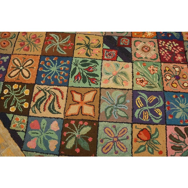1930s 1930s Multi Geometric Folk Art Antique American Hooked Rug 6' X 8'9" Woven Wool Carpet For Sale - Image 5 of 12