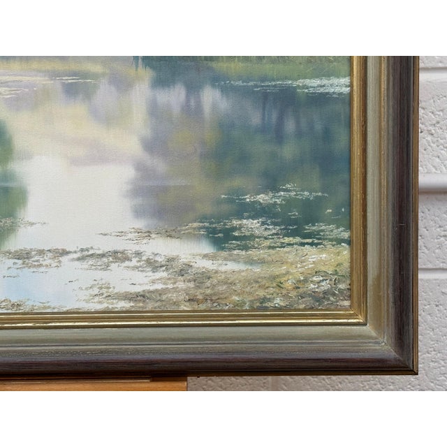 Peaceful Misty Riverside in the English Countryside with Cows & Tree Reflections Circa 1990 For Sale - Image 14 of 17
